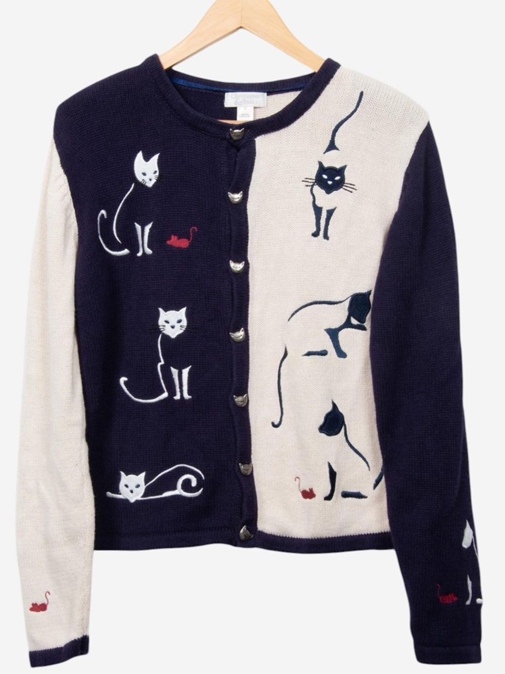 vintage y2k knit cat and mouse cardigan sweater size medium